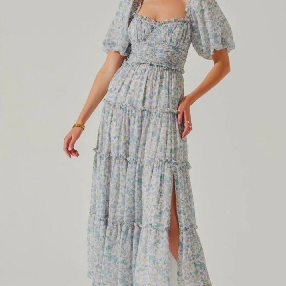 ASTR the Label Prina Floral Puff Sleeve Tiered Dress, Size Large